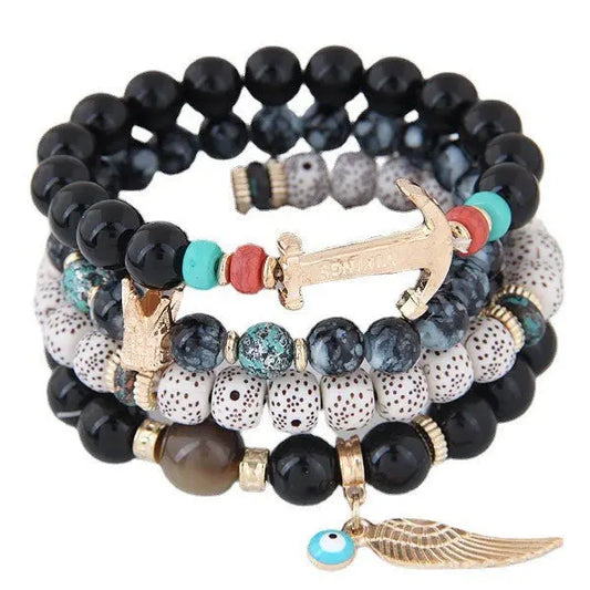 Hot selling European and American Bohemian ethnic style bracelets, women's bracelets, wings, crowns, anchor beads, multi-layer bracelets AQP-STORE