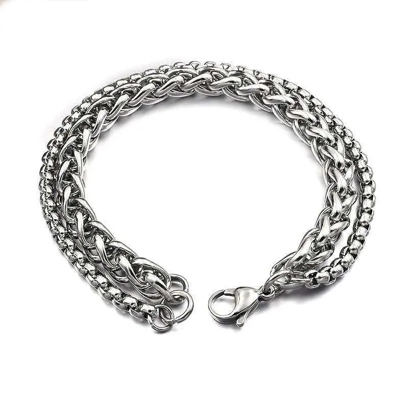 Fashion simple stainless steel double layer flower basket chain bracelet bracelet direct for men keel bracelet Europe and the United States wind jewelry mixed batch AQP-STORE