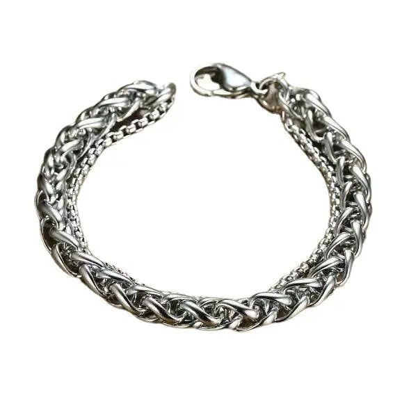 Fashion simple stainless steel double layer flower basket chain bracelet bracelet direct for men keel bracelet Europe and the United States wind jewelry mixed batch AQP-STORE