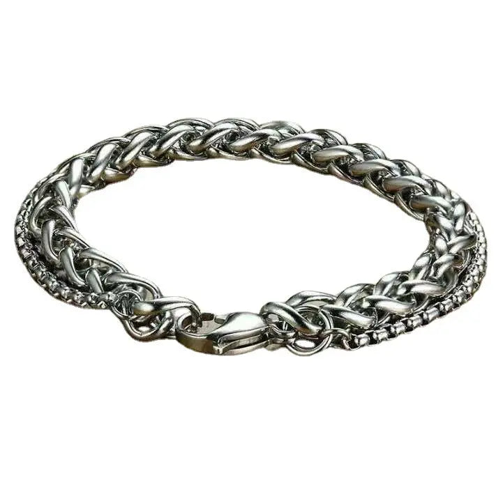 Fashion simple stainless steel double layer flower basket chain bracelet bracelet direct for men keel bracelet Europe and the United States wind jewelry mixed batch AQP-STORE