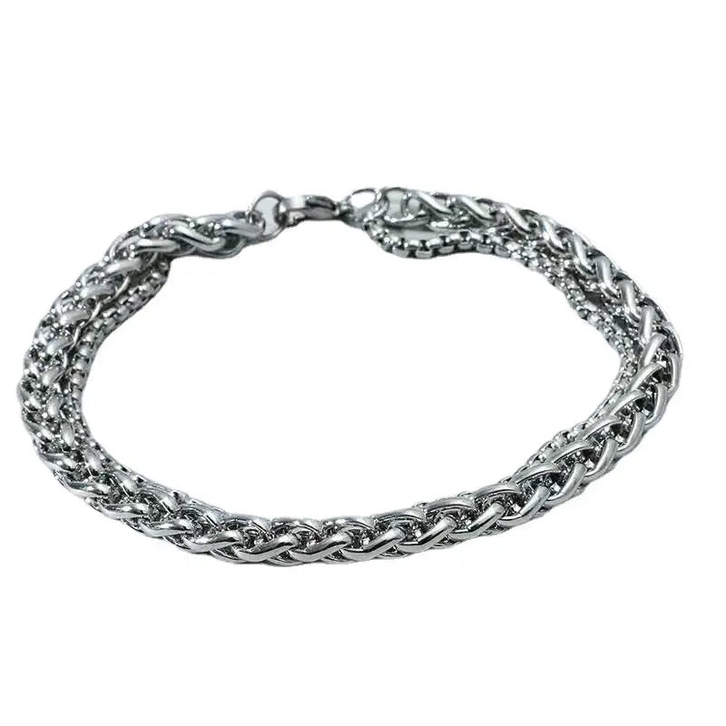 Fashion simple stainless steel double layer flower basket chain bracelet bracelet direct for men keel bracelet Europe and the United States wind jewelry mixed batch AQP-STORE