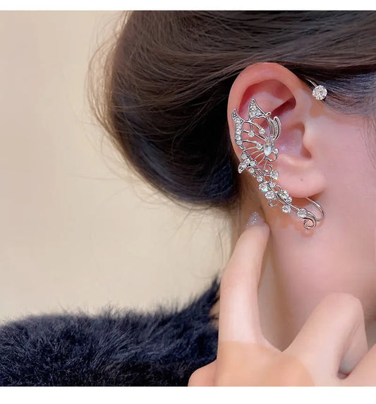 Light luxury niche internet celebrity same style exquisite zircon butterfly earrings for women without pierced ears bone clip ear hanging ear studs ear jewelry AQP-STORE