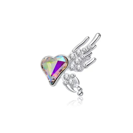 Aurora AB colorful love wings earrings without piercing, sweet and cool temperament, small and diamond-encrusted ear bones AQP-STORE