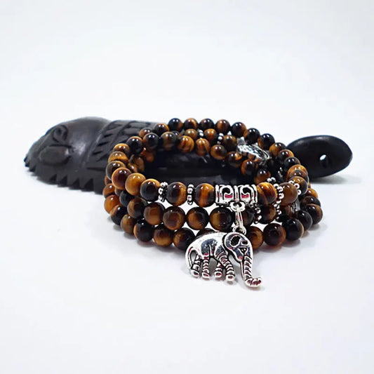 S466 European and American crystal tiger eye stone bracelet hand ornaments retro multi-layer elephant tiger eye stone pendant bracelet jewelry AQP-STORE