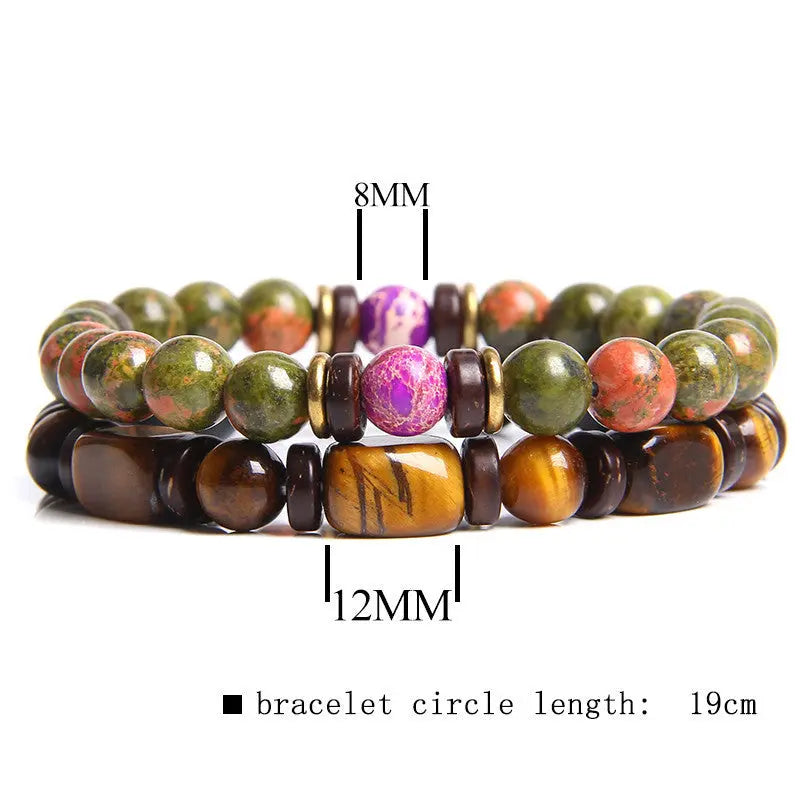 European and American Natural Stone Bracelet Men's Tiger Eye Stone Bead Double Layer Combination Set Bracelet Cross-Border Hot Selling Popular AQP-STORE