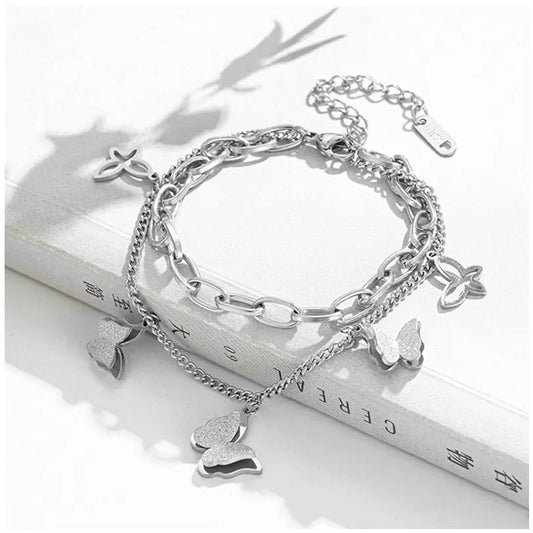 European and American double-layer titanium steel bracelet women's ins niche design fashionable personality hip-hop European and American tube bracelet jewelry AQP-STORE