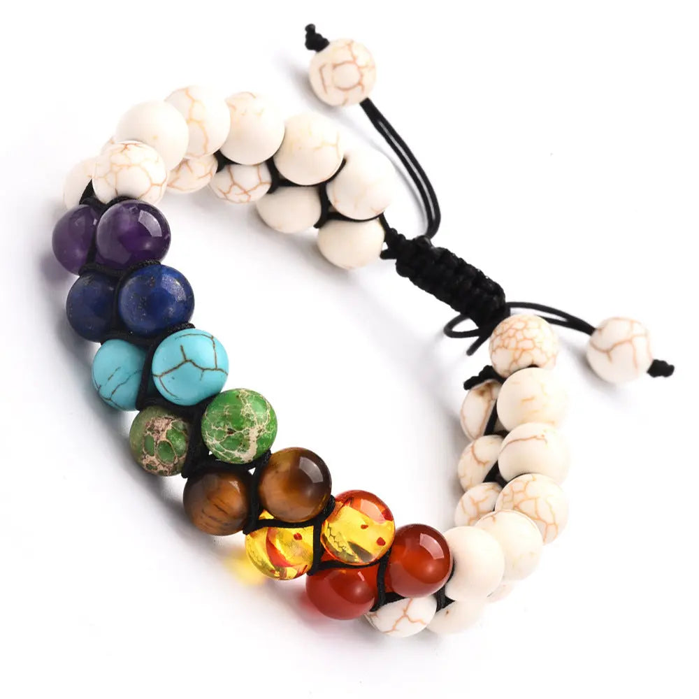 Volcanic stone turquoise frosted black agate double-layer braided bracelet multicolored stone yoga bracelet European and American cross-border jewelry AQP-STORE