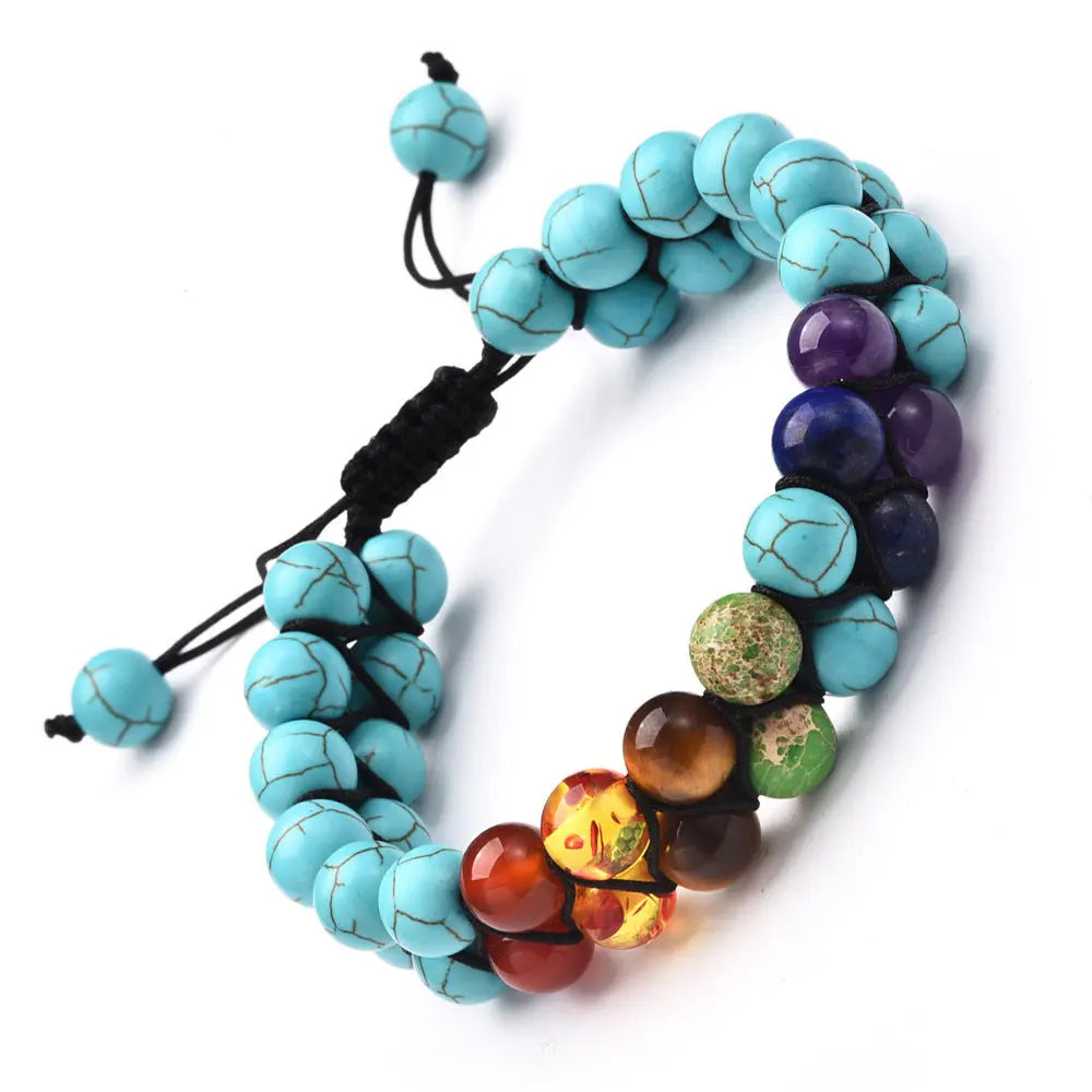 Volcanic stone turquoise frosted black agate double-layer braided bracelet multicolored stone yoga bracelet European and American cross-border jewelry AQP-STORE