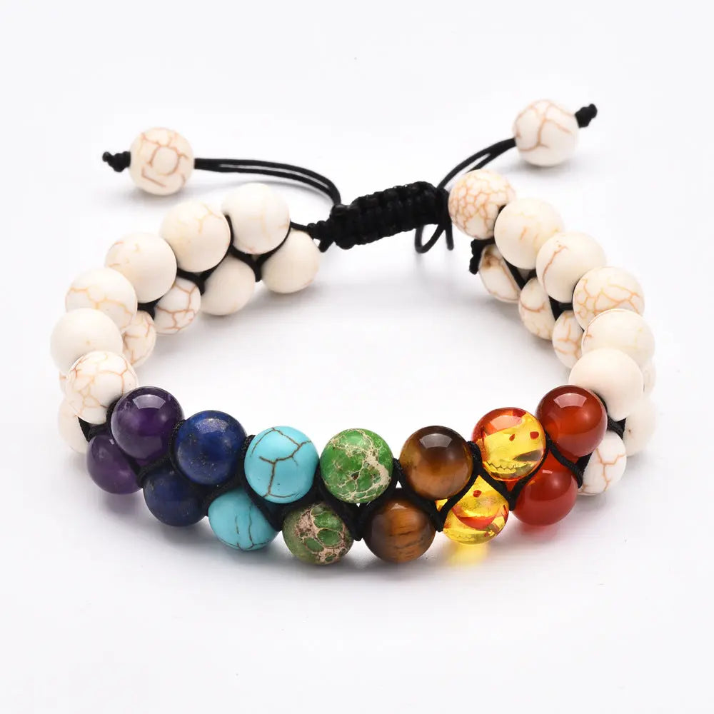 Volcanic stone turquoise frosted black agate double-layer braided bracelet multicolored stone yoga bracelet European and American cross-border jewelry AQP-STORE