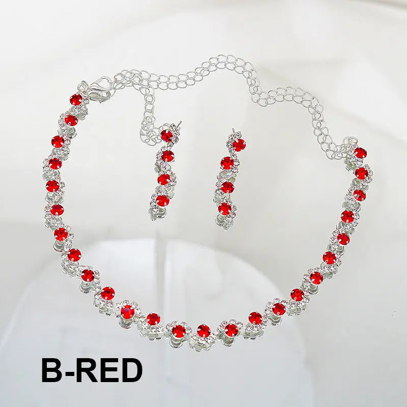 Exquisite colored rhinestone necklace earring set, simple and versatile collarbone chain neck chain dress accessories AQP-STORE