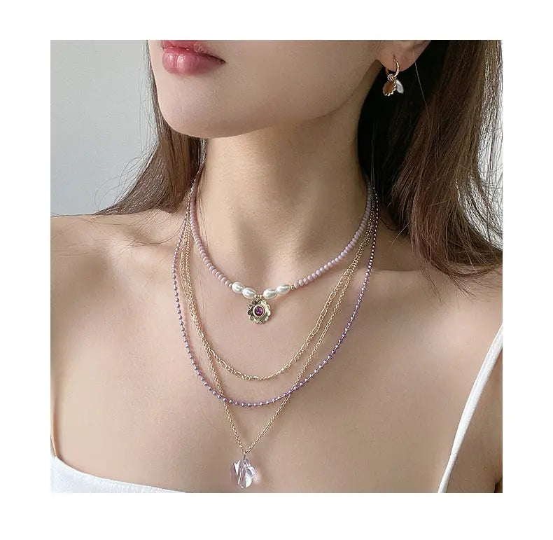 Designer's Original Lavender Purple Series Multi layered Multi row Necklace Combination Women's Set Instagram Necklace AQP-STORE