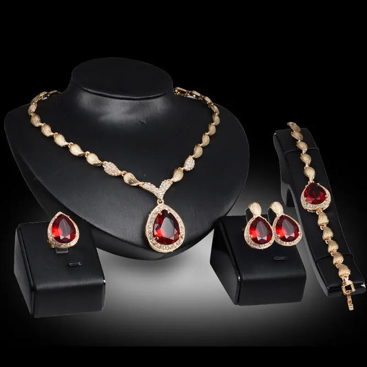 Hot selling exquisite hot selling water drop gemstone alloy gold-plated four piece set for bride's banquet jewelry in foreign trade AQP-STORE