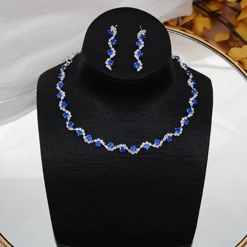 Exquisite colored rhinestone necklace earring set, simple and versatile collarbone chain neck chain dress accessories AQP-STORE